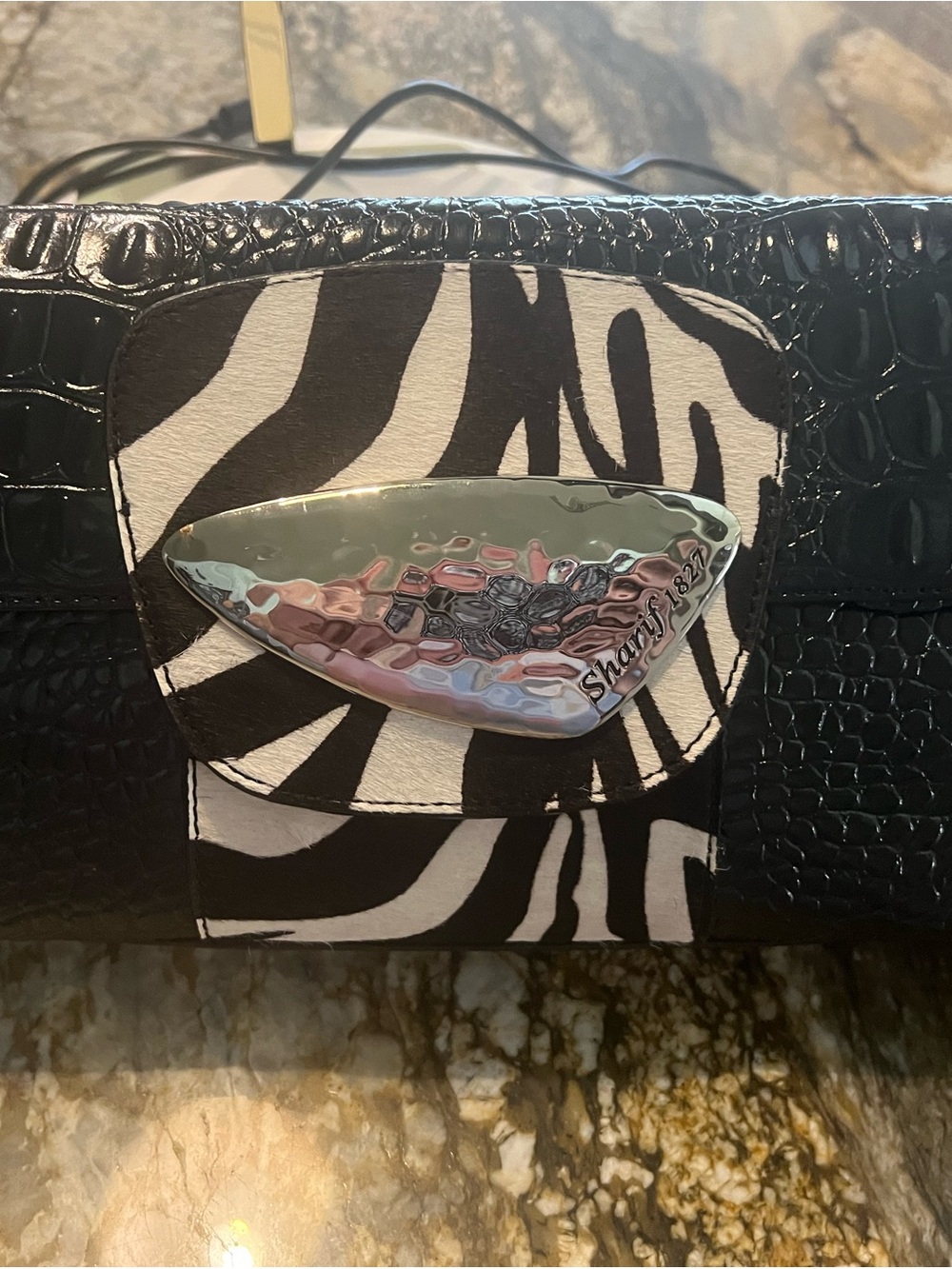 Sharif RARE NWT Black Croc-Embossed Women's Clutch